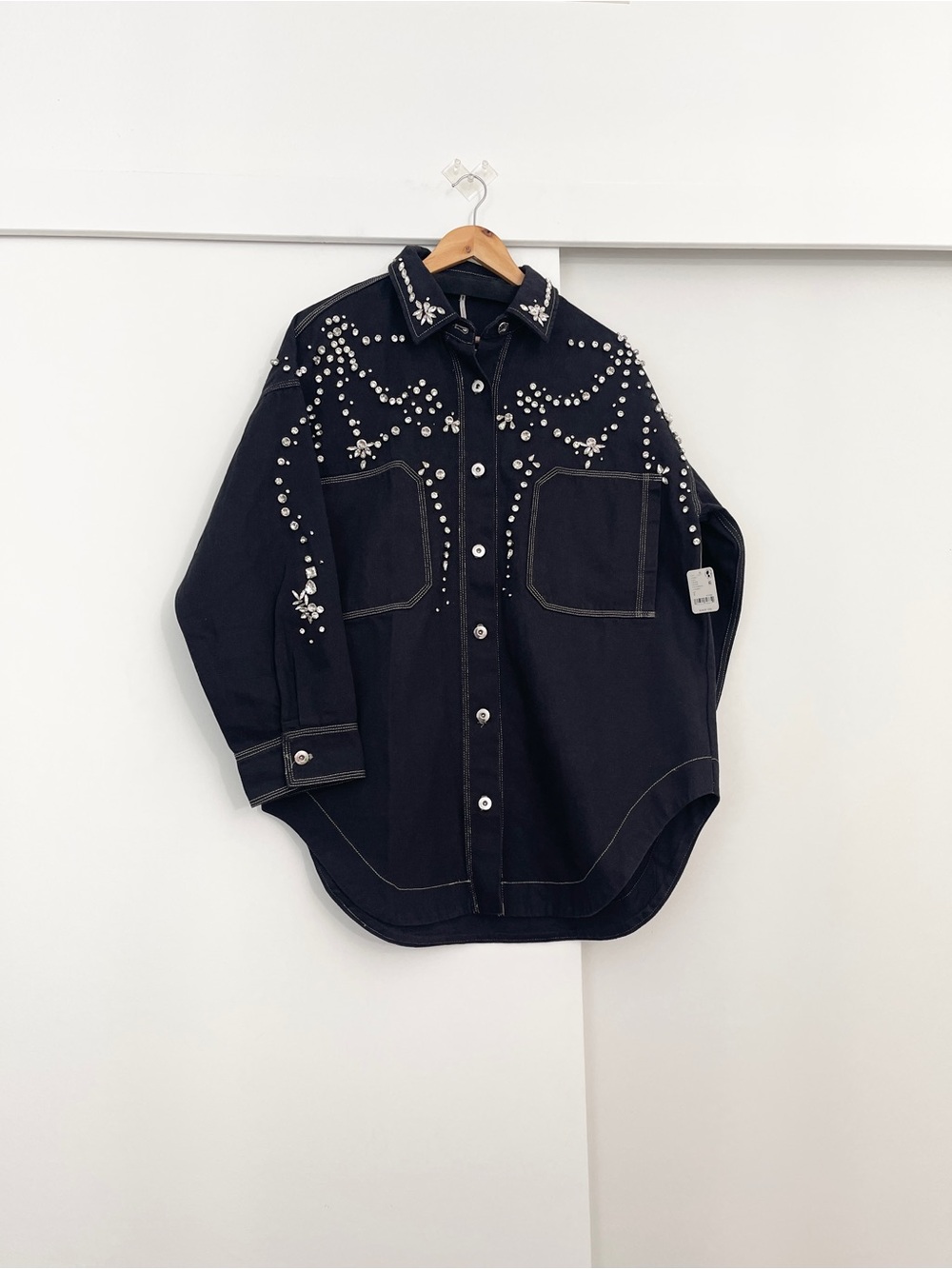NWT Free People Silver Bells Oversized Embellished Shacket Jacket Size Small